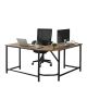 59 in. L-Shaped Walnut Color MDF Computer Desk with Metal Frame