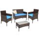 Sunnydaze Decor Dunmore Brown 4-Piece Rattan/Wicker Outdoor Patio Set w/ Mixed and Blue Cushions
