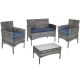 Sunnydaze Decor Dunmore Mixed Gray 4-Piece Rattan Outdoor Patio Set w/ Navy Blue Cushions