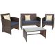 Sunnydaze Decor Ardfield Mixed Brown 4-Piece Rattan Patio Set w/ Navy Cushions