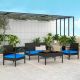 Black 4-Piece Patio Rattan Conversation Chair Set with Dark Blue Cushion