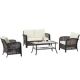 Brown 4 Pieces Wicker Patio Conversation Set with Beige Cushions