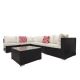Black 7 pieces Wicker Patio Conversation Sectional Seating Set with 2 Pillow and Off White Cushions