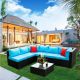 Harper & Bright Designs U-Shaped Black Wicker Outdoor Sectional Set w/ Blue Cushions and 2 Pillows