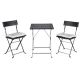 Black 3-Piece Wicker Folding Outdoor Bistro Set with Beige Cushions