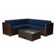 Brown 4-Piece Wicker Patio Conversation Sectional Seating Set with Navy Cushions