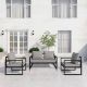 Modern Patio Black 3-Piece Metal Outdoor Sectional Sofa with Grey Cushion Conversation Set