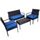 4-Piece Wicker Patio Conversation Set with Dark Blue Cushions