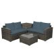 Brown 4-Piece Wicker Outdoor Garden Patio Furniture Sectional Set w/ Gray Cushion
