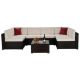 Brown 7-Piece Wicker Patio Conversation Sectional Seating Set with Beige Cushions