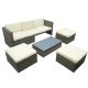 5-Piece Wicker Patio Sofa Set w/ Beige Cushions