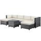 7-Piece Wicker Rattan Outdoor Patio Sectional Sofa Set with Beige Cushions