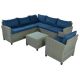 5-Piece Wicker Rattan Outdoor Patio Sectional Sofa Set with Blue Cushions WBY-WY000275AAC