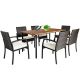 CASAINC 7-pc Rattan Wicker Patio Cushioned Outdoor Dining Set with Black Cushion, with Umbrella Hole