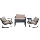 Black 5-pc Metal Outdoor Patio Bistro Set Rocking Chair with Brown Cushion