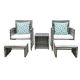 5-Piece Wicker Outdoor Bistro Set w/ White Cushions and Ottomans