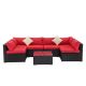 Black 7-Piece Wicker Outdoor Dining Set w/ red Cushion