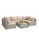 Grey 7-Piece PE Rattan Wicker Outdoor Sectional Set with 2 Pillows, Coffee Table and Beige Cushions