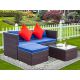 Harper & Bright Designs Simple Design Brown 3-Pieces Wicker Outdoor Sectional Set w/ Blue Cushions