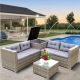 Harper & Bright Designs Convertible 4-Piece PE Rattan Wicker Outdoor Sectional Set w/ Gray Cushions
