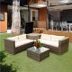 Harper & Bright Designs Convertible 4-pc PE Rattan Wicker Outdoor Sectional Set with Beige Cushions
