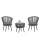 Black 3-Piece Rattan Modern Wicker w/ Rope Rattan Hand Woven Round Outdoor Patio Dining Table Set