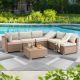 7 Piece PE Wicker Patio Conversation Set in Beige Cushion