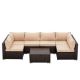 7-Piece PE Wicker Patio Conversation Set with Khaki Cushions