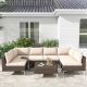 7-Piece Wicker Outdoor Conversation Sectional Sofa Set in Beige Cushion, for Garden, Lawn, Balcony