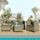 5-Pieces Gray Wicker Rattan Outdoor Sectional Sofa Conversation Set with Gray Cushions