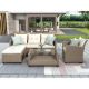 Modern 4-Piece Brown Wicker Outdoor Sectional Sofa with Beige Cushions