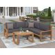 Solid Acacia Wood Outdoor Sectional w/ Gray Cushions and Table