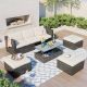 Gray 5-Piece Wicker Outdoor Sectional Set w/ Beige Cushions and Lift Top Coffee Table