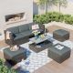 Gray 5-Piece Wicker Outdoor Sectional Set with Gray Cushions and Lift Top Coffee Table