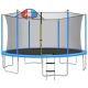 Blue 15 ft. Trampoline with Safety Enclosure Net, Basketball Hoop and Ladder.