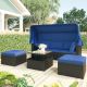 Harper & Bright Designs Gray 4-Piece Wicker Outdoor Sectional Set w/ Blue Cushions