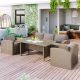 Harper & Bright Designs Brown 4-Piece Wicker Outdoor Sectional Set w/ Gray Cushions