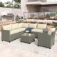 Harper & Bright Designs Elegant Gray Wicker Outdoor Sectional Set with Beige Cushions (5-Piece)