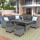 Harper & Bright Designs 5-Piece Gray Wicker Outdoor Sectional Set with Gray Cushions and 3 Throw Pillows