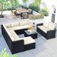 Harper & Bright Designs Black 9-Piece Wicker Outdoor Sectional Set with Beige Cushions