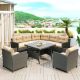 Harper & Bright Designs 6-Piece Gray Wicker Outdoor Sectional Dining Set with Beige Cushions