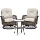 3-Piece Wicker Patio Conversation Set with Creamy White Cushions