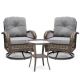 3-Piece Wicker Patio Conversation Set with Gray Cushions