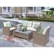 Harper & Bright Designs 6-Piece Wicker Patio Conversation Set w/ Beige Cushions and Coffee Table