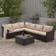 7-Piece Wicker Outdoor Sectional Set with Adjustable Bracket and Storage Coffee Table in Khaki Cushions