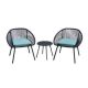 3-Piece Wicker Round Short Outdoor Bistro Set with Blue Cushion