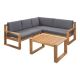 3-Piece Wood Patio Conversation Sectional Seating Set with Gray Cushions