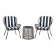 3-Piece Wicker Round Bar Height Outdoor Bistro Set with Blue Striped Cushion