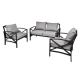 Willit Black 3-Piece Metal Patio Conversation Sofa Set with Gray Cushions