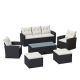 Willit Black 6-Piece Wicker Patio Conversation Sectional Seating Set with Beige Cushions